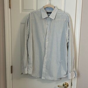 Nautica blue, white and yellow plaid men’s dress shirt XL 17 1/2 34-35